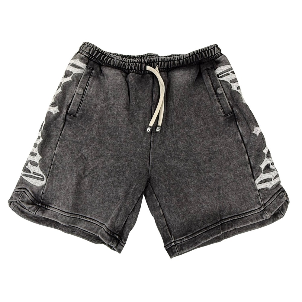 Godspeed Mainline Collection Mineral Wash Black Gothic Logo Sweat Shorts XL NEW